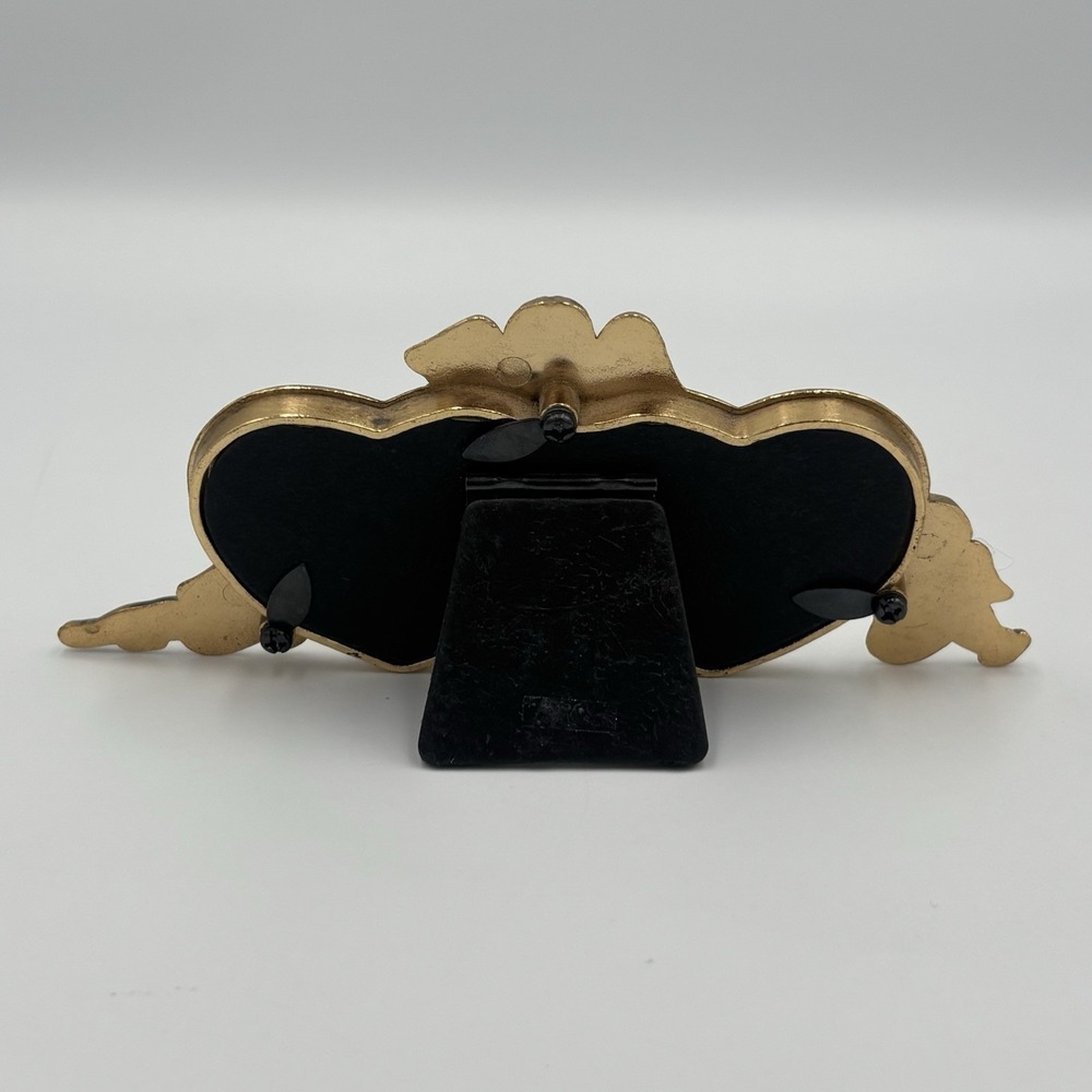 Vintage Brass Angels Trio Twin Heart Picture Frame Cherub Photo Holder Barouque - Picture 10 of 13